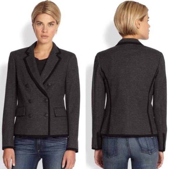 rag & bone Jackets & Blazers - RAG AND BONE Wool Harrow Blazer Womens 2 Gray Black Trim Double Breasted Button